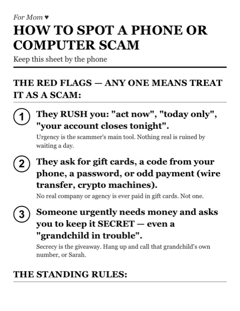 Sample sheet: How to spot a phone or computer scam